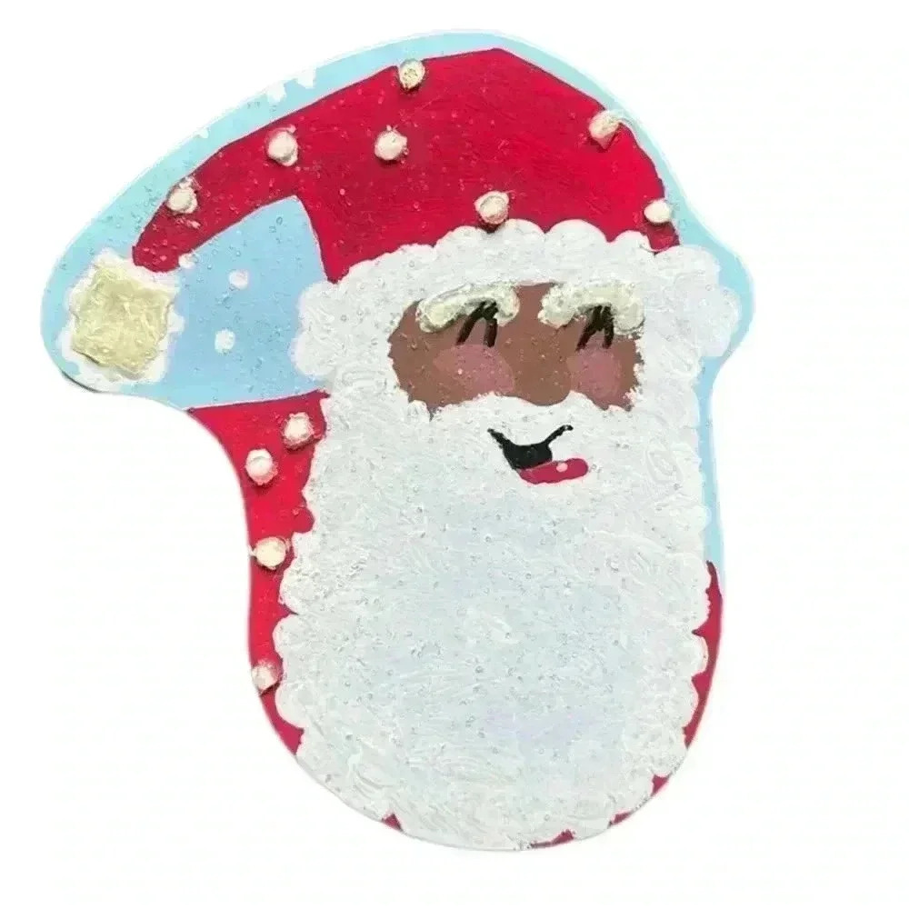 02 Hand Crafted Handmade Upcycled Hand painted Christmas Santa Tin